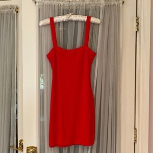 Red ribbed mini dress